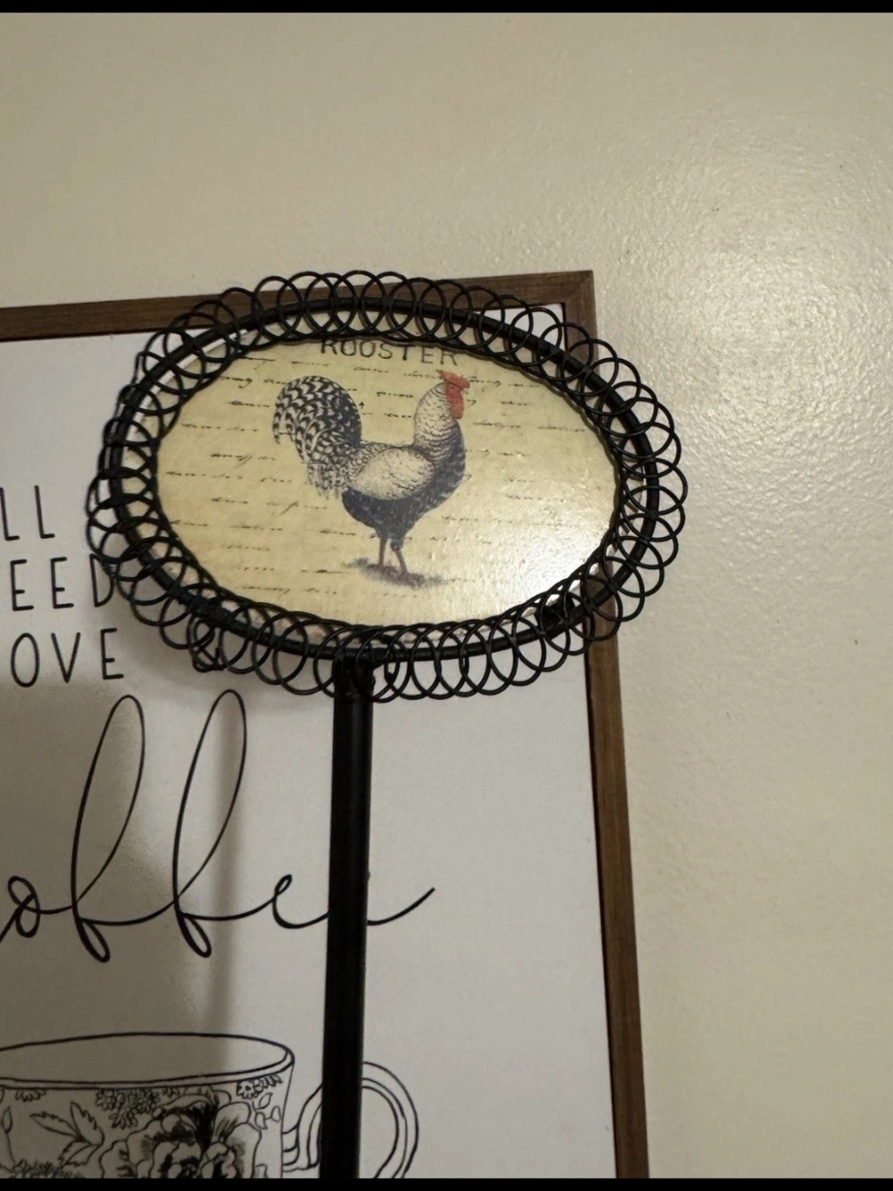 Rooster Decorative Wall Hook - Black Frame with Cream Oval Art